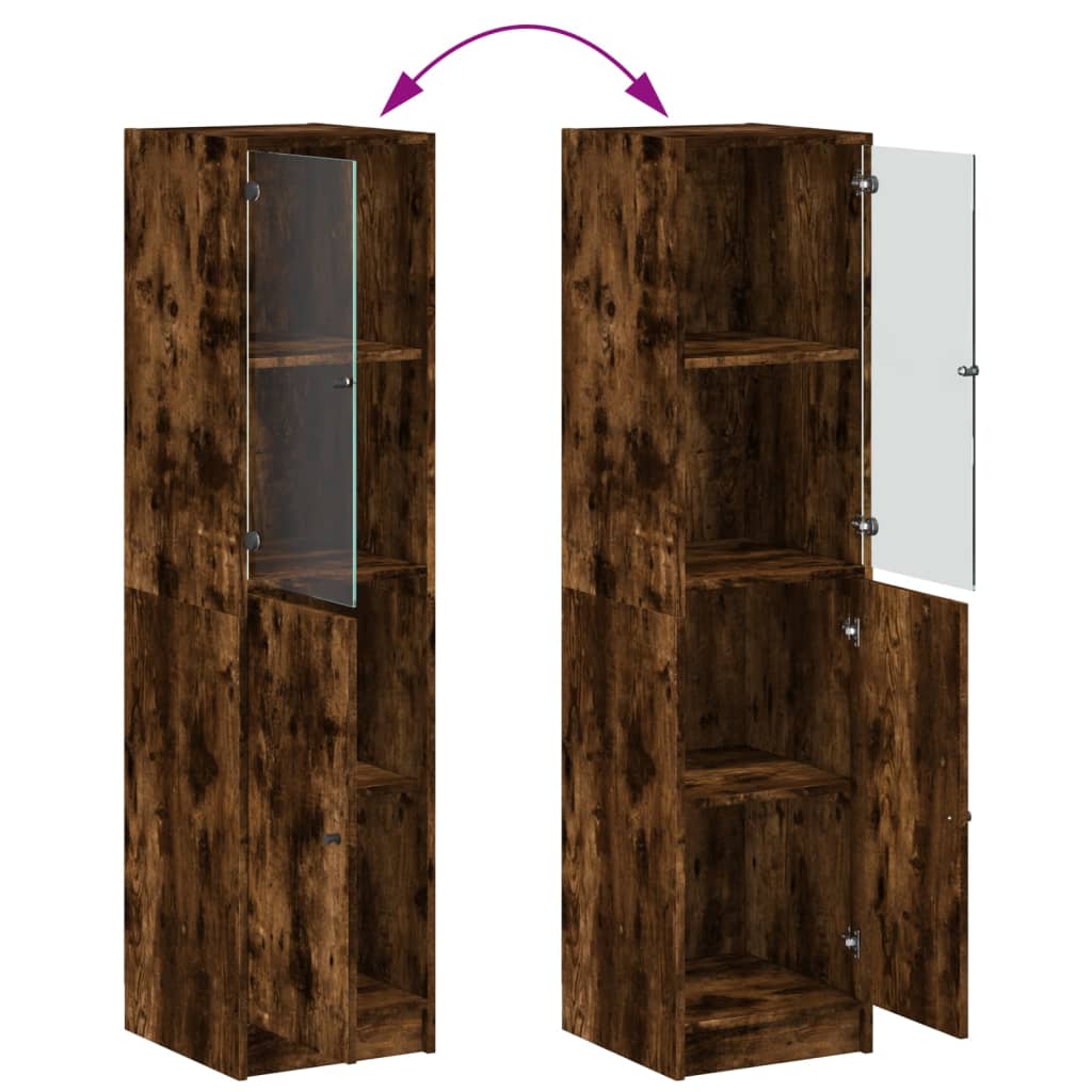 Aparador alto c/ porta de vidro 35x37x142 cm carvalho fumado