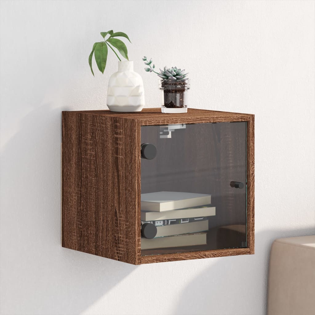 Mesa de cabeceira c/ porta vidro 35x37x35 cm carvalho castanho