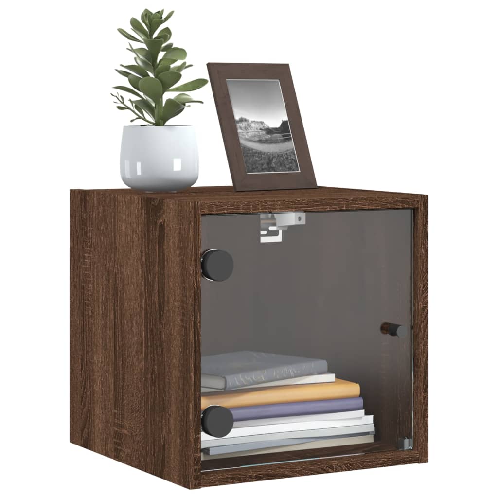Mesas cabeceira portas vidro 2 pcs 35x37x35cm carvalho castanho