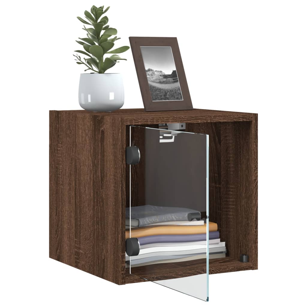 Mesas cabeceira portas vidro 2 pcs 35x37x35cm carvalho castanho
