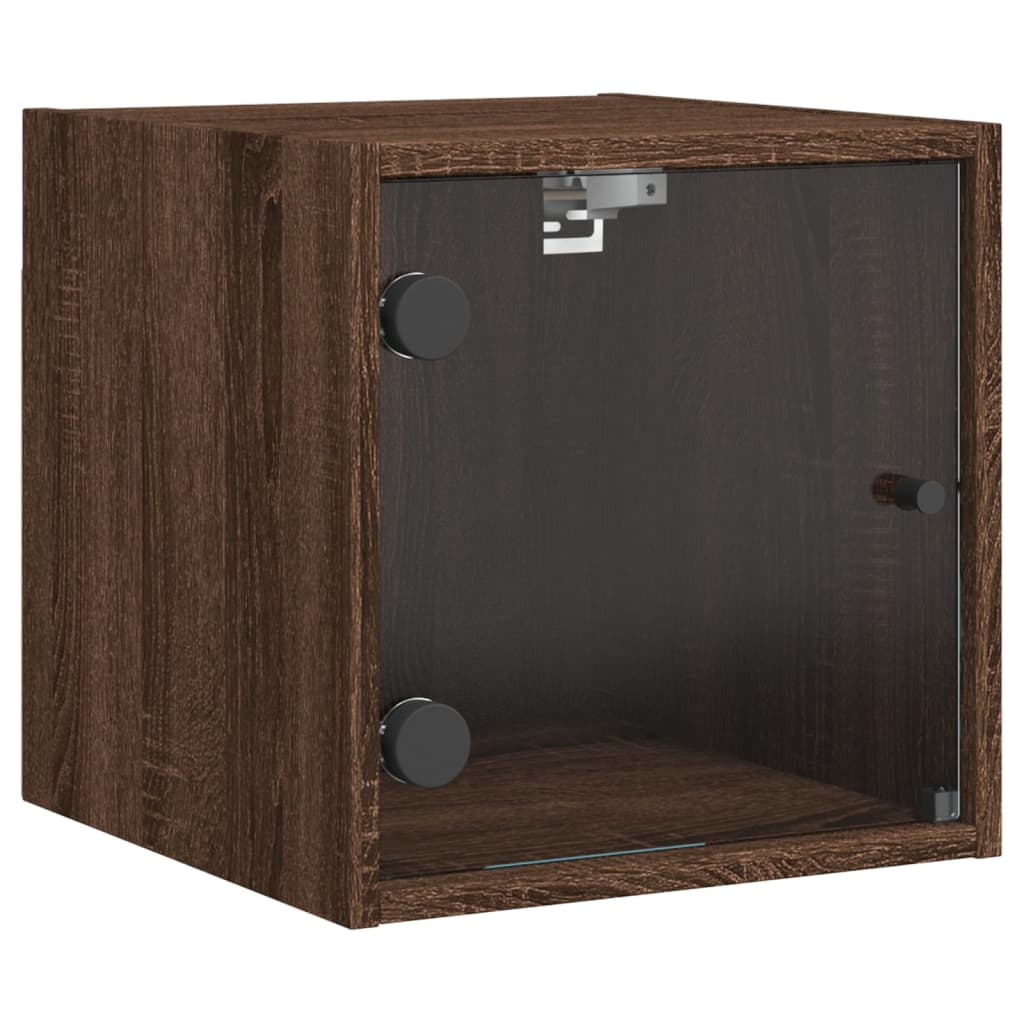 Mesas cabeceira portas vidro 2 pcs 35x37x35cm carvalho castanho