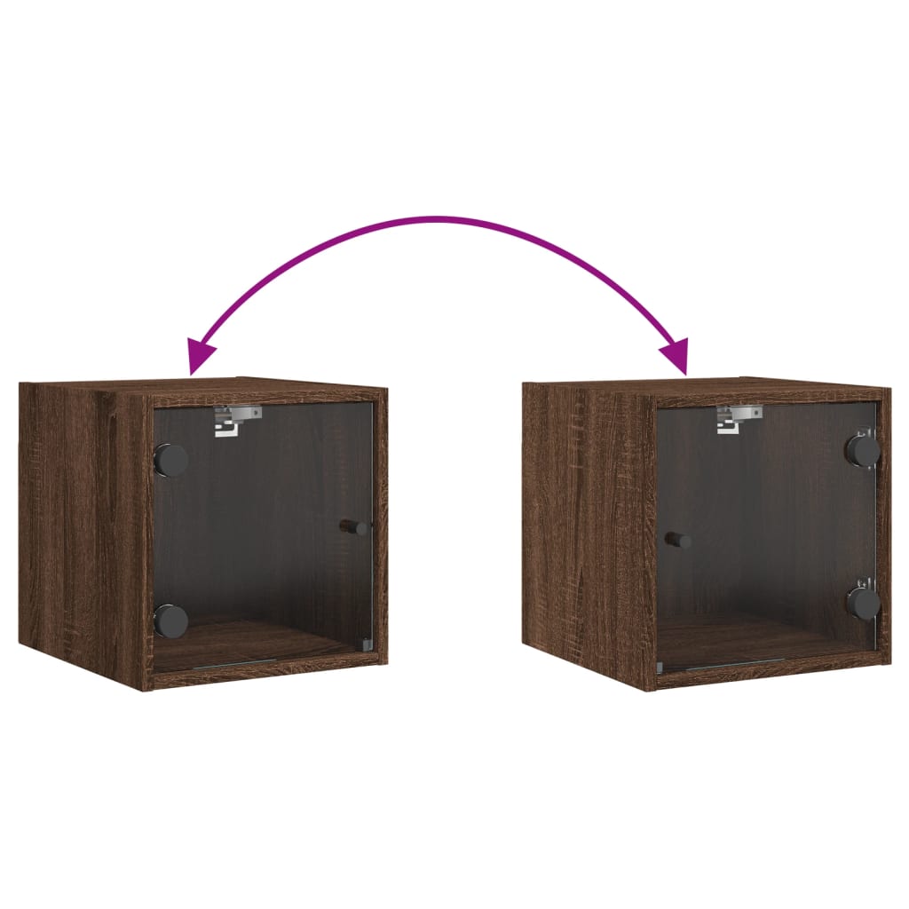 Mesas cabeceira portas vidro 2 pcs 35x37x35cm carvalho castanho