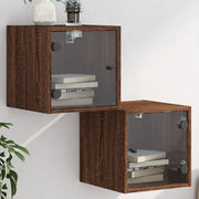 Mesas cabeceira portas vidro 2 pcs 35x37x35cm carvalho castanho
