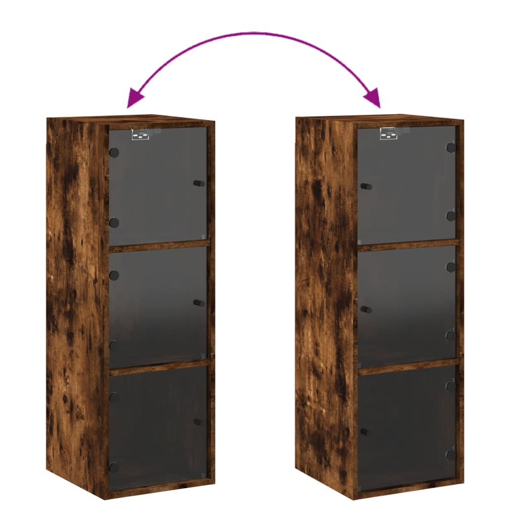 Armário de parede c/ portas vidro 35x37x100 cm carvalho fumado