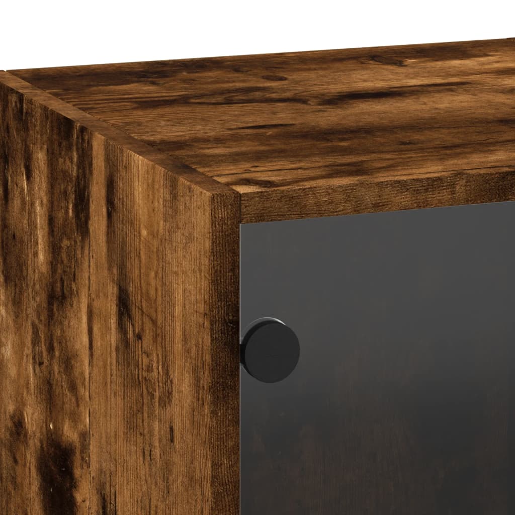 Armário de parede c/ portas vidro 35x37x100 cm carvalho fumado