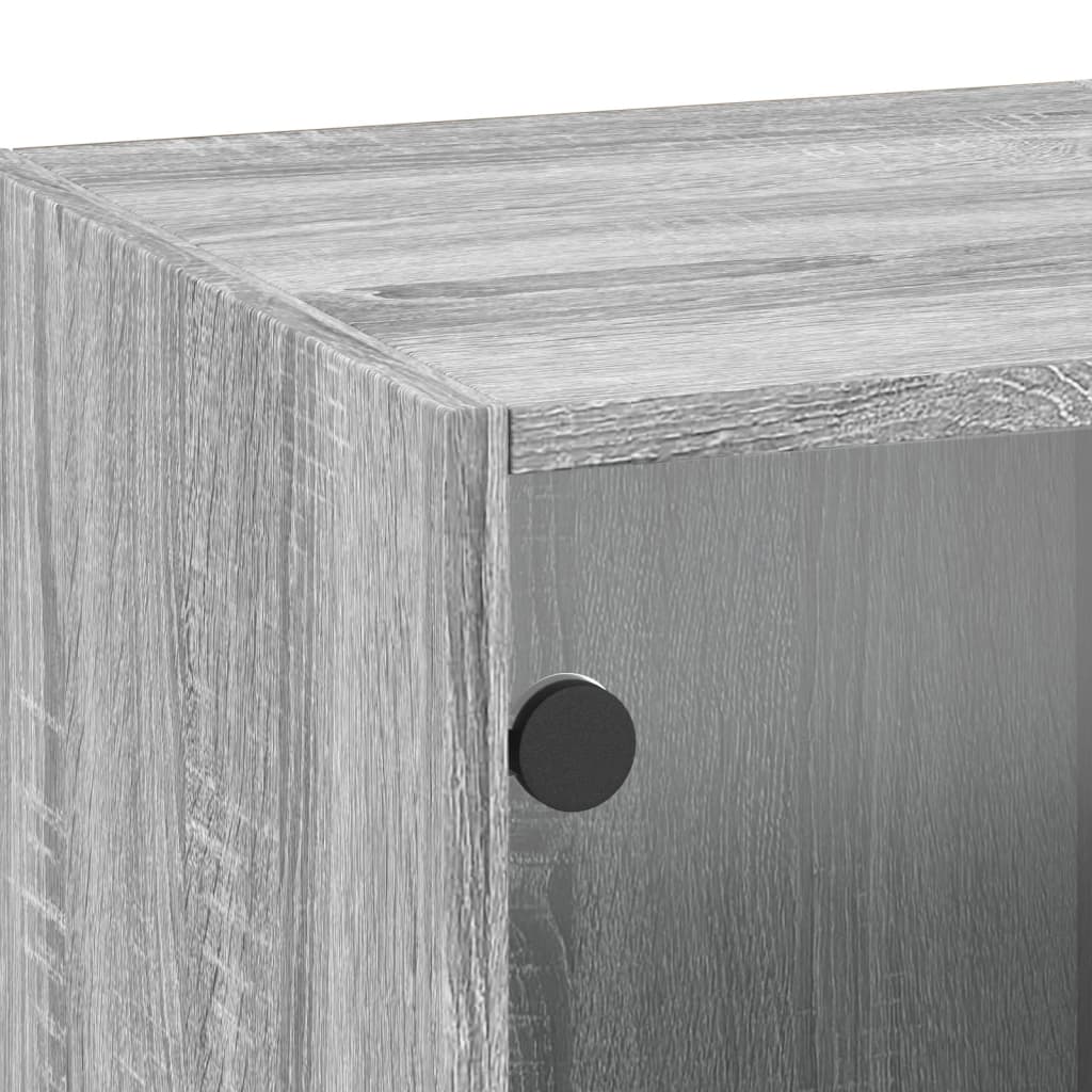 Armário de parede c/ portas de vidro 35x37x100 cm cinza sonoma