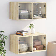 Armários parede c/ portas de vidro 2 pcs 68,5x37x35 cm carvalho