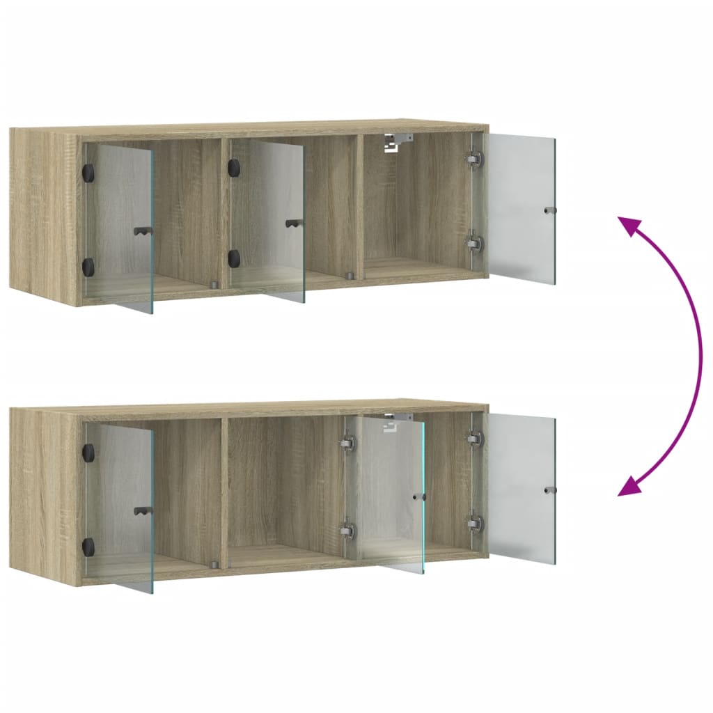 Armário de parede c/ portas vidro 102x37x35 cm carvalho sonoma