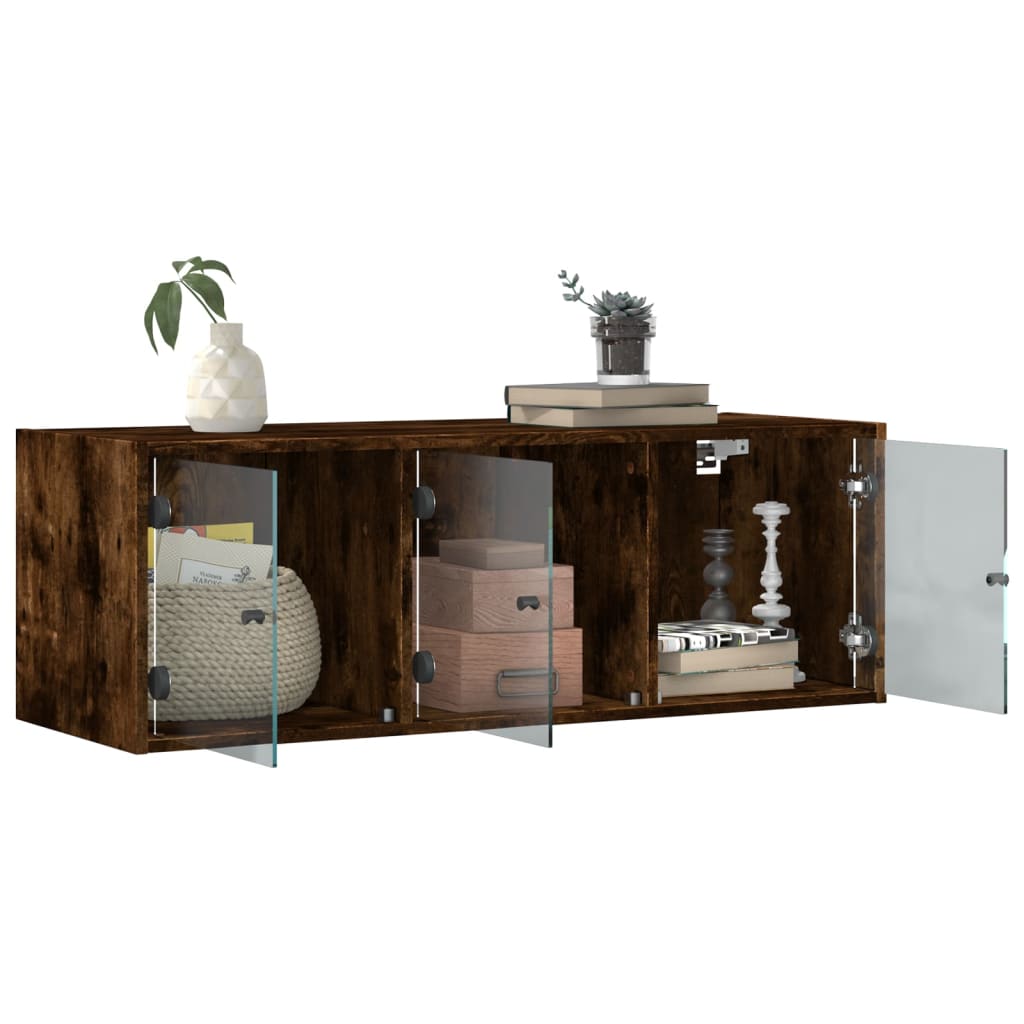 Armário de parede c/ portas vidro 102x37x35 cm carvalho fumado