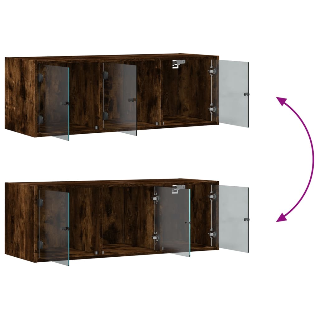 Armário de parede c/ portas vidro 102x37x35 cm carvalho fumado