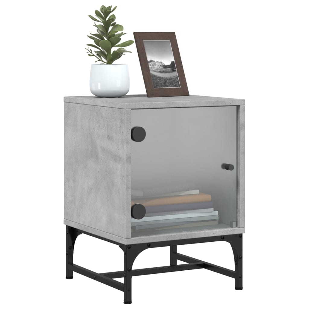 Mesa cabeceira c/ porta vidro 2 pcs 35x37x50cm cinzento cimento