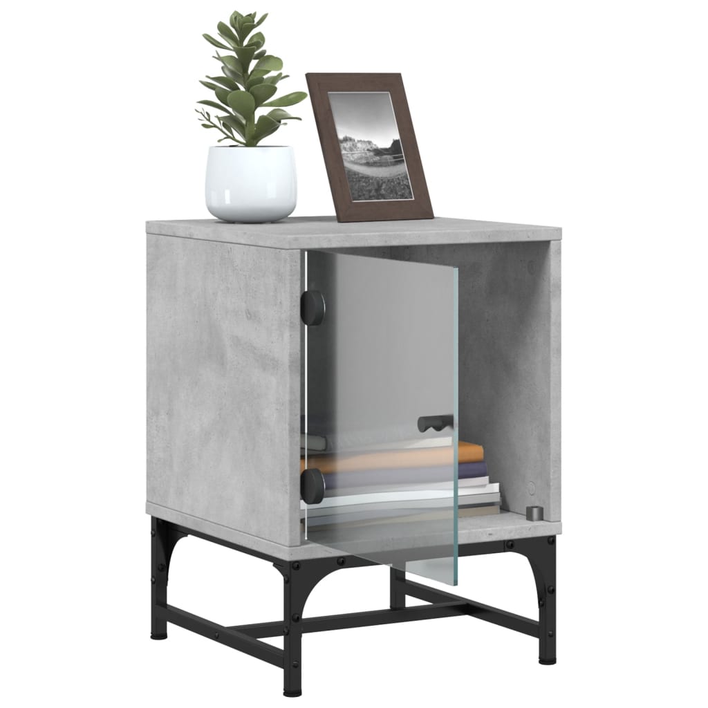 Mesa cabeceira c/ porta vidro 2 pcs 35x37x50cm cinzento cimento