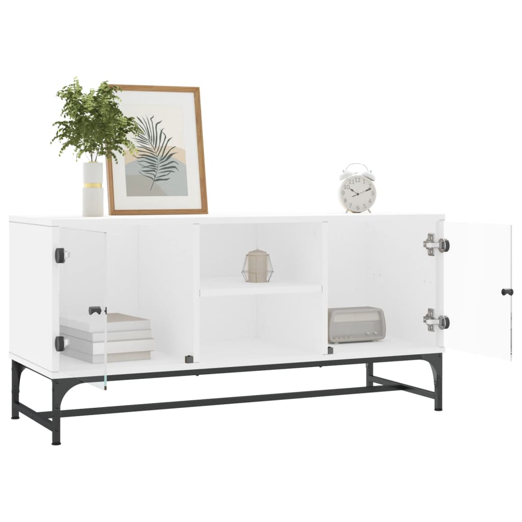 Móvel de TV c/ portas de vidro 102x37x50 cm branco