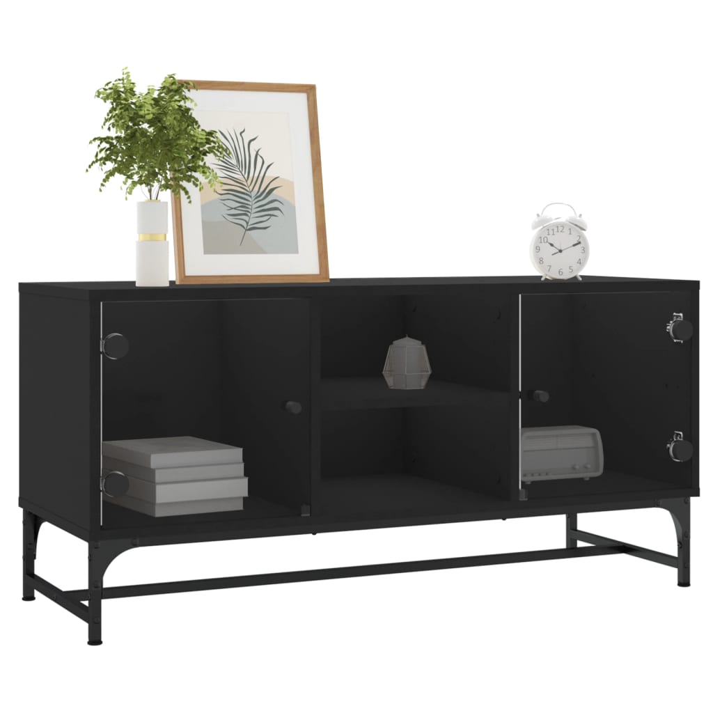 Móvel de TV c/ portas de vidro 102x37x50 cm preto