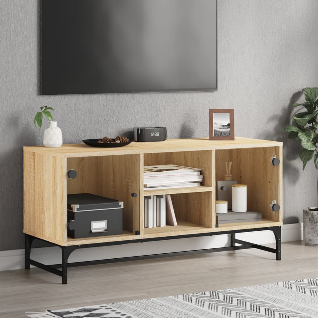 Móvel de TV c/ portas de vidro 102x37x50 cm carvalho sonoma