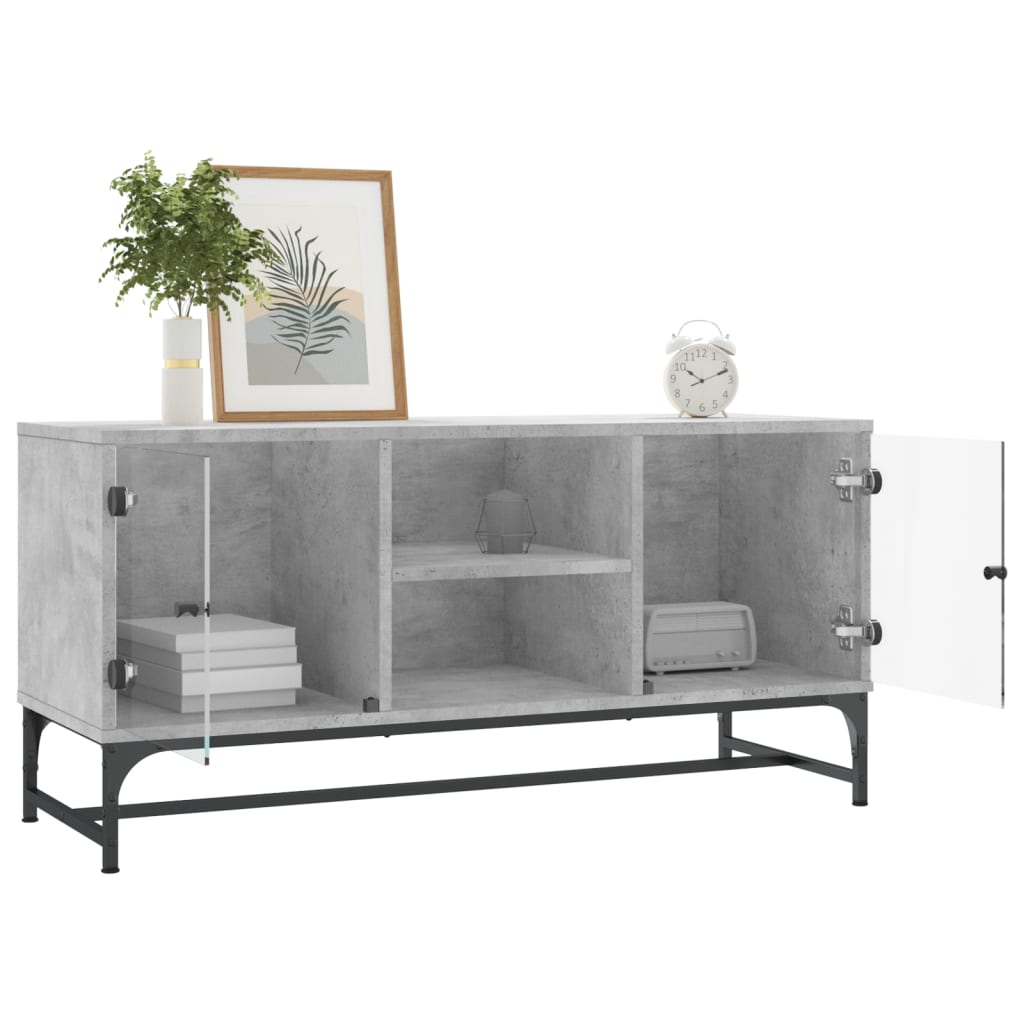 Móvel de TV c/ portas de vidro 102x37x50 cm cinza cimento