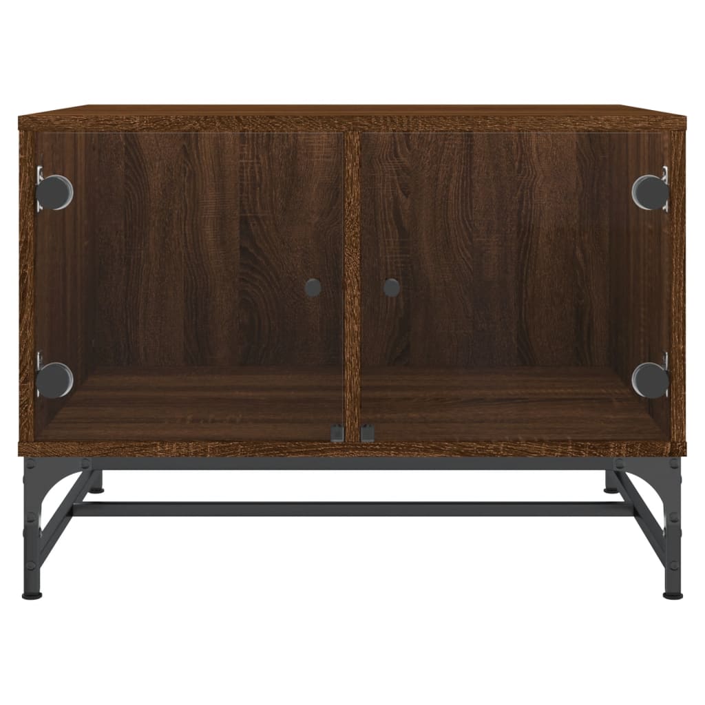 Mesa de centro c/ portas vidro 68,5x50x50 cm carvalho castanho