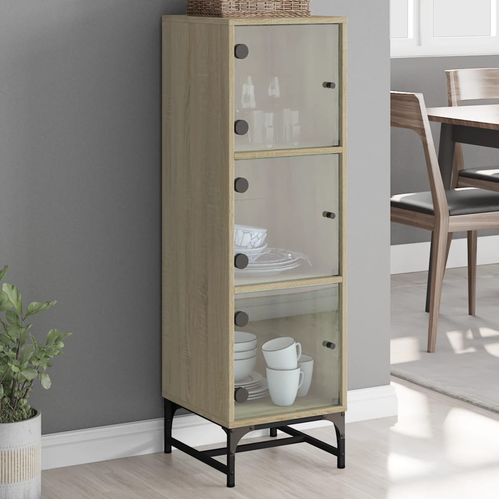 Aparador alto c/ portas de vidro 35x37x120 cm carvalho sonoma