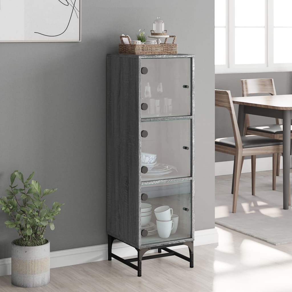 Aparador alto c/ portas de vidro 35x37x120 cm cinzento sonoma