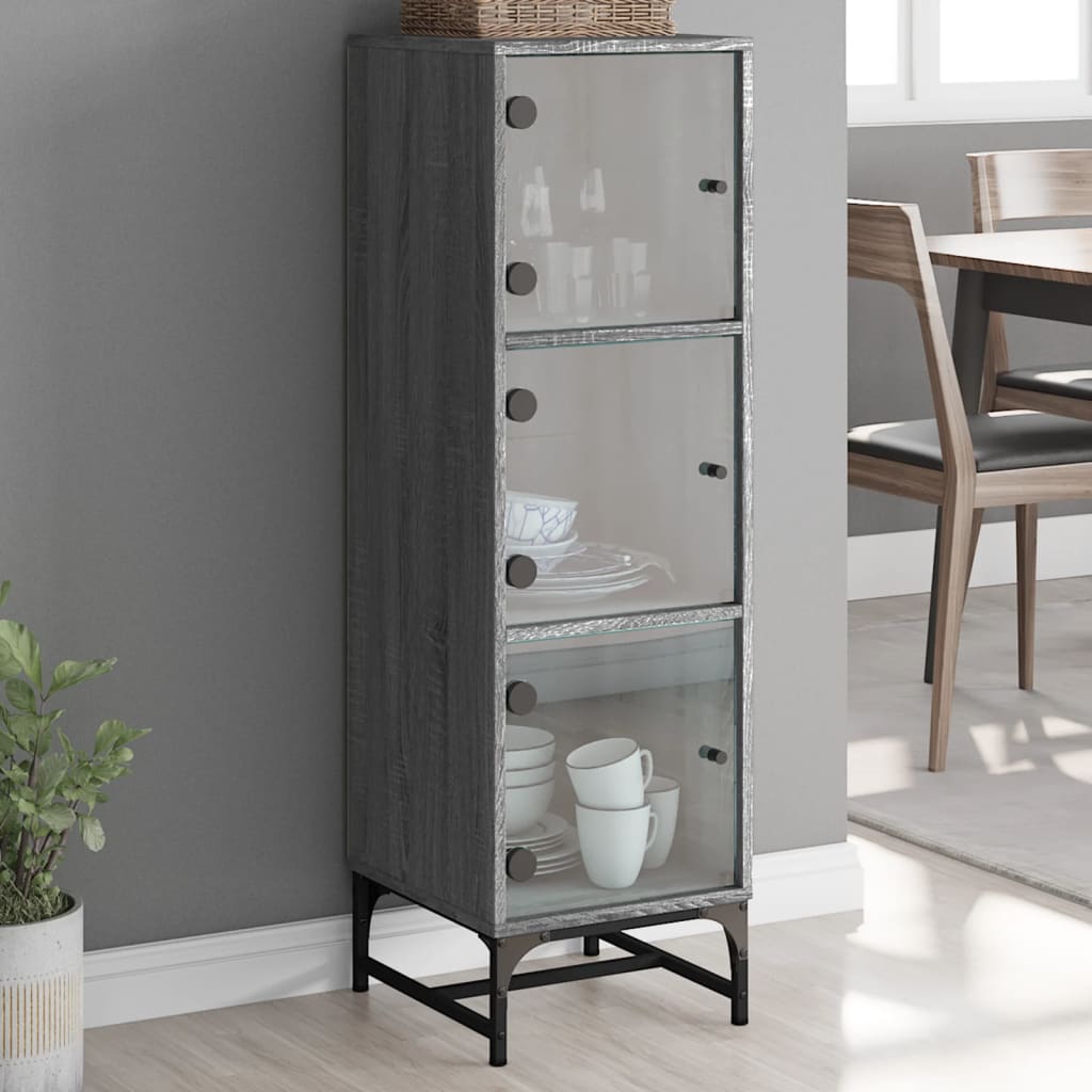 Aparador alto c/ portas de vidro 35x37x120 cm cinzento sonoma
