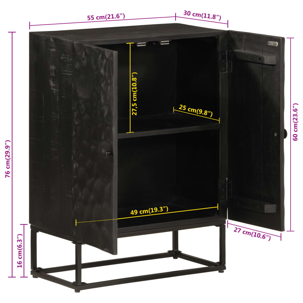 Aparador 55x30x76 cm madeira de mangueira maciça e ferro preto