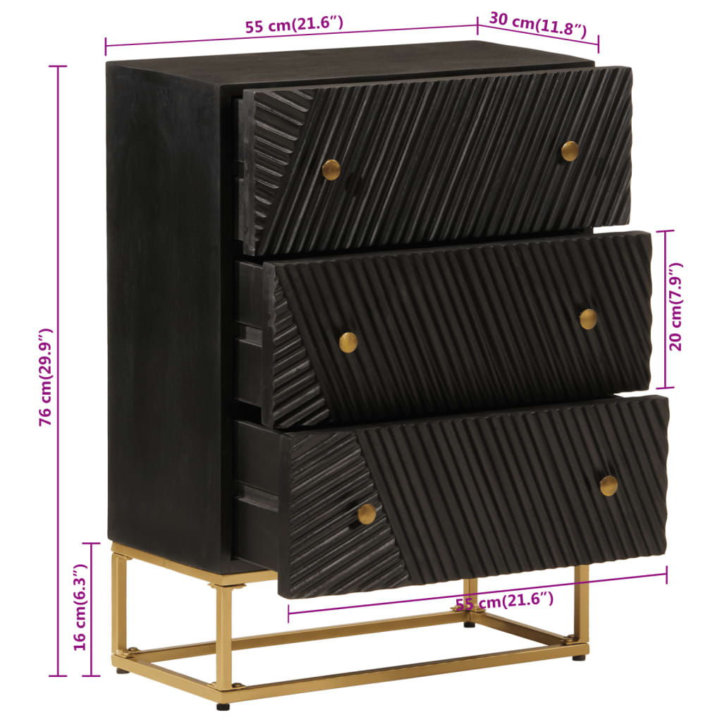 Cómoda 55x30x76 cm madeira de mangueira maciça e ferro preto