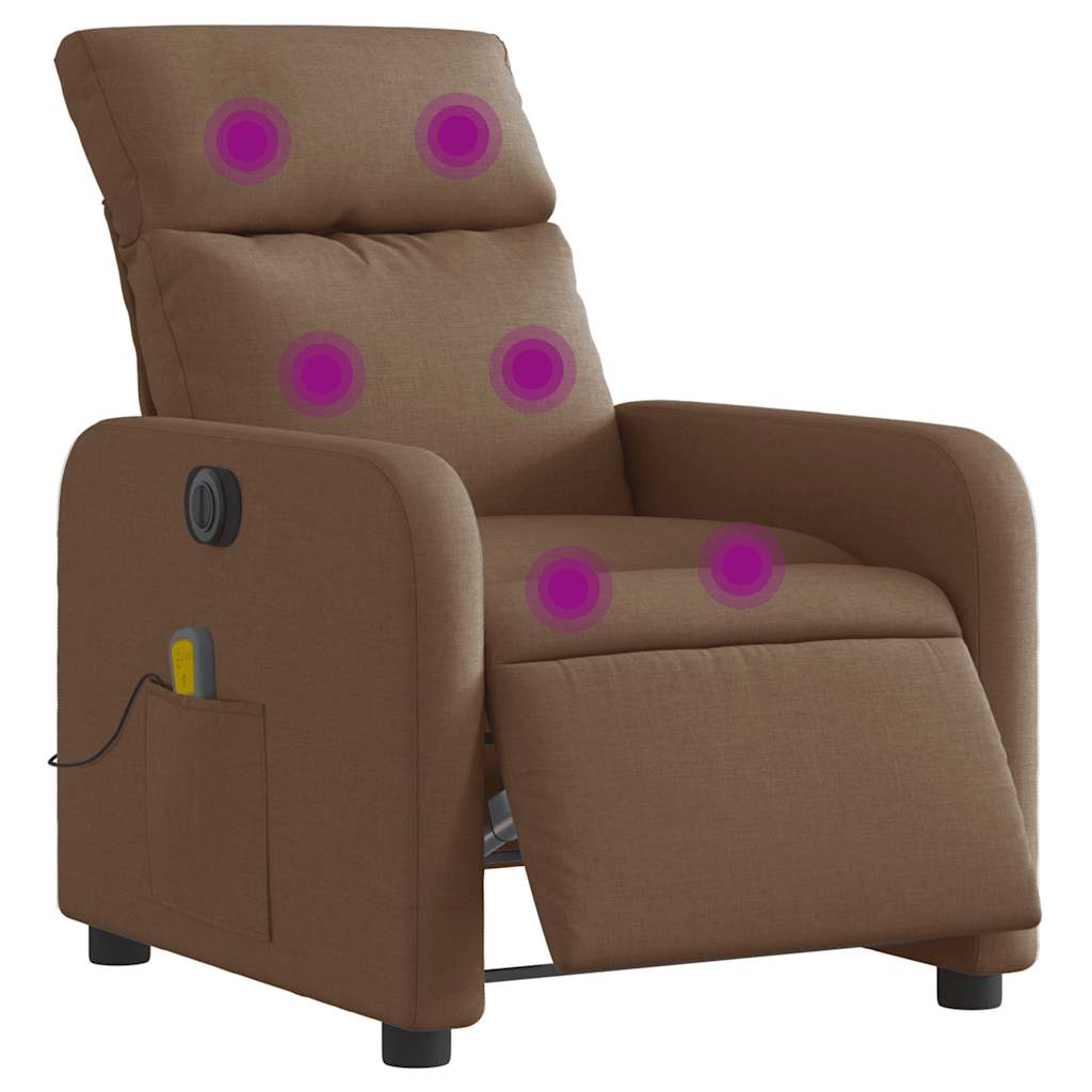 Poltrona de massagens reclinável elétrica tecido castanho