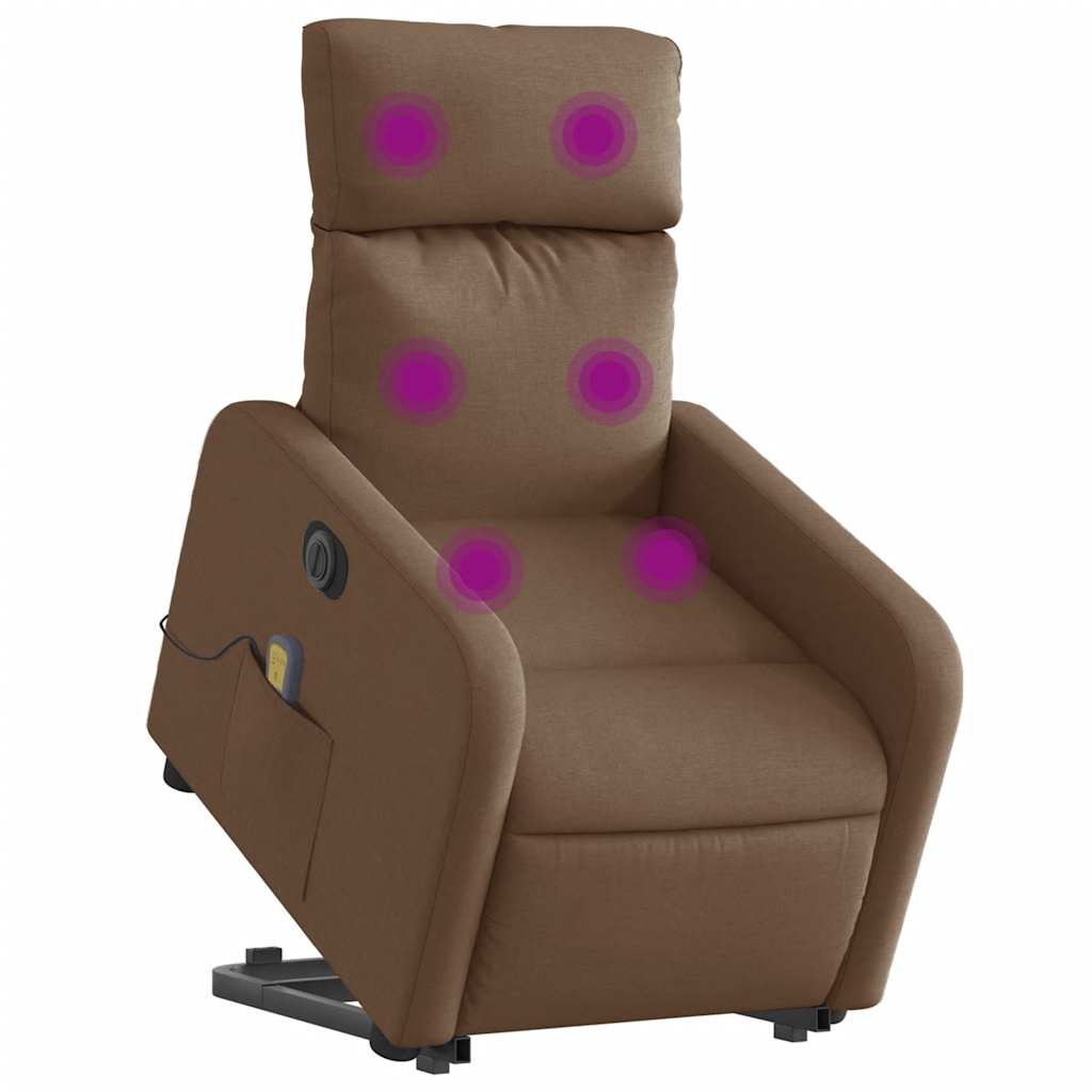Poltrona elétrica elevatória massagens tecido castanho