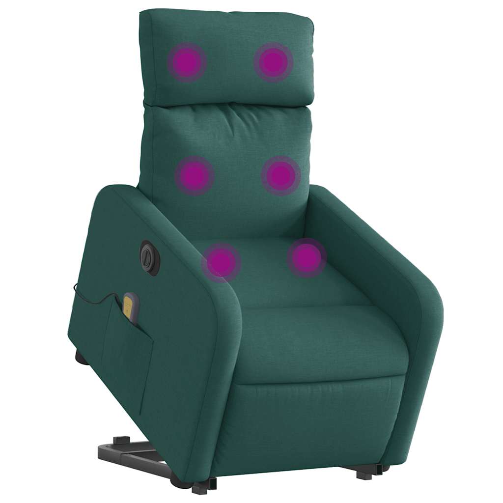 Poltrona elétrica elevatória massagens tecido verde-escuro