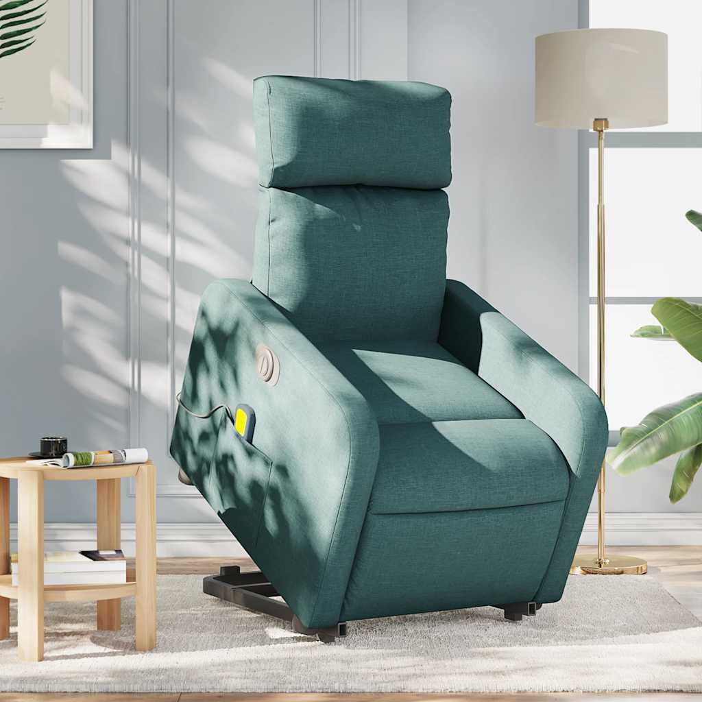 Poltrona elétrica elevatória massagens tecido verde-escuro