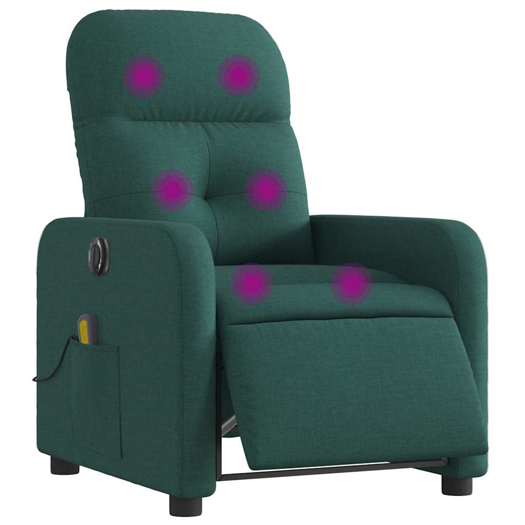 Poltrona reclinável de massagens elétrica tecido verde-escuro