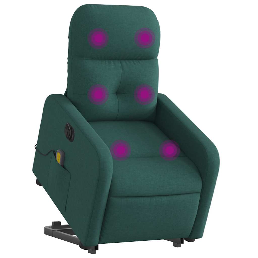 Poltrona elétrica elevatória massagens tecido verde-escuro