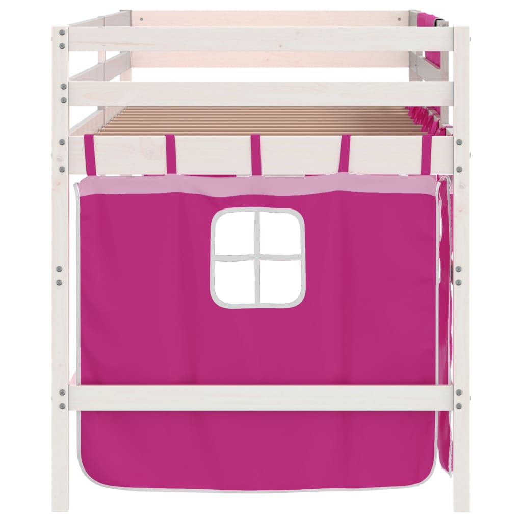 Cama alta p/ criança c/ cortinas 90x200 cm pinho maciço rosa