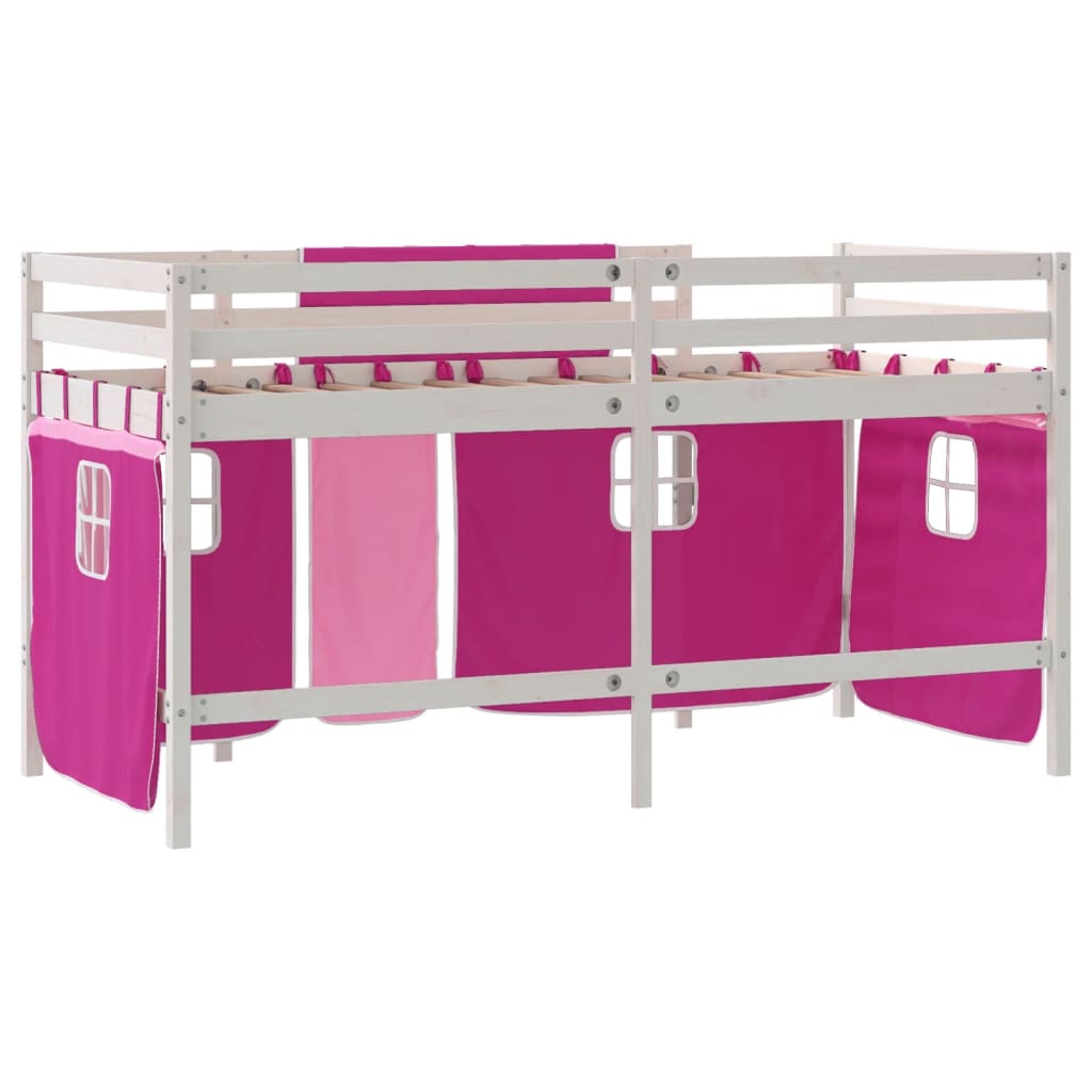 Cama alta p/ criança c/ cortinas 90x200 cm pinho maciço rosa