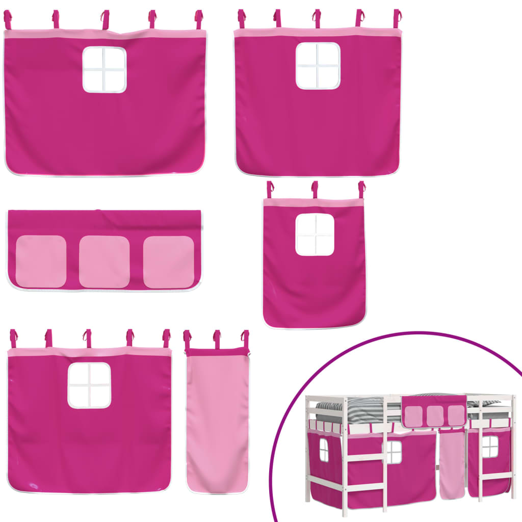 Cama alta p/ criança c/ cortinas 90x200 cm pinho maciço rosa