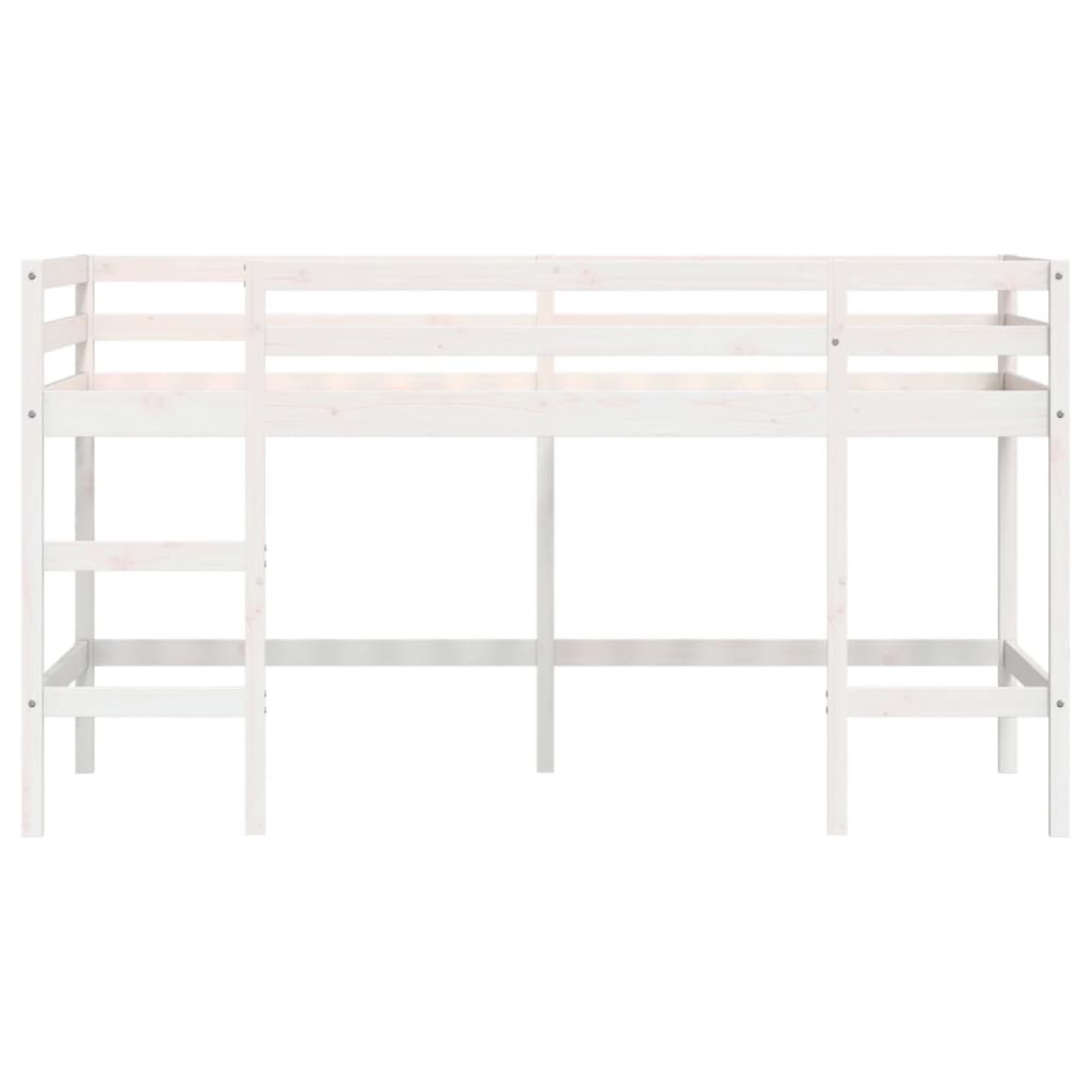 Cama alta p/ criança c/ escada 90x200 cm pinho maciço branco