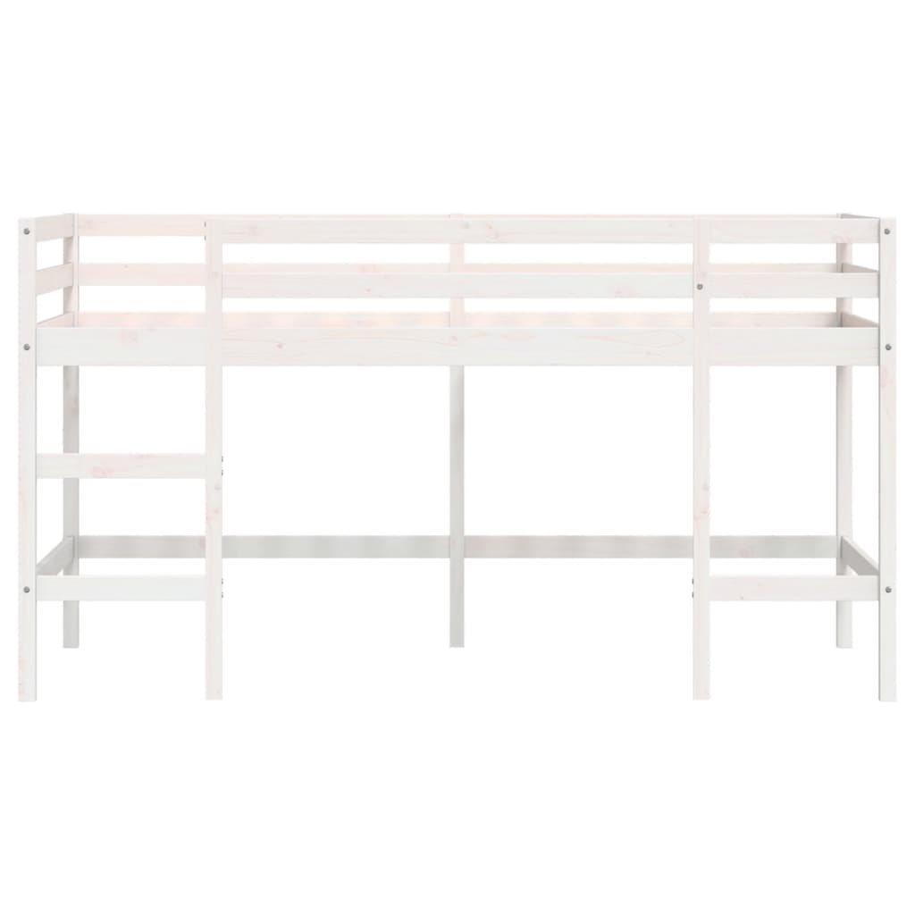 Cama alta p/ criança c/ escada 90x190 cm pinho maciço branco
