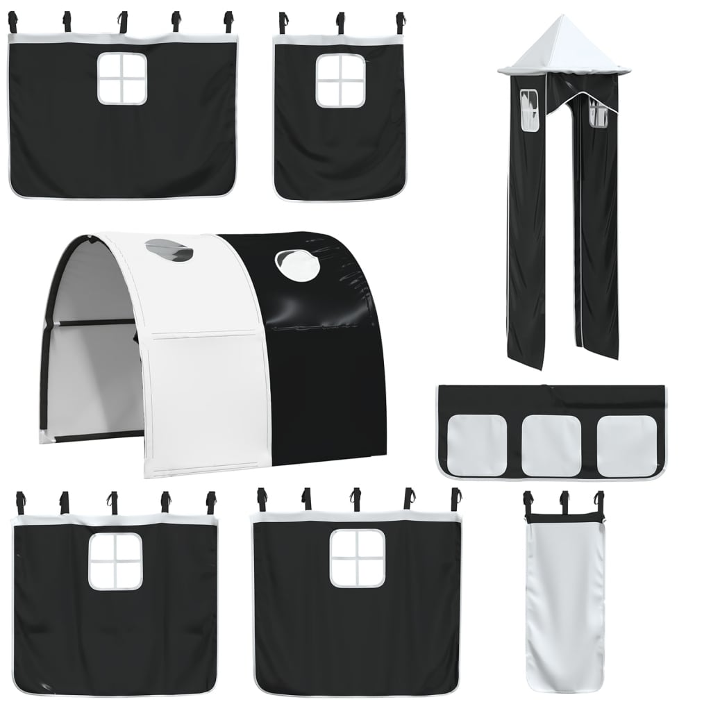 Cortinas para cama elevada com túnel e torre branco e preto