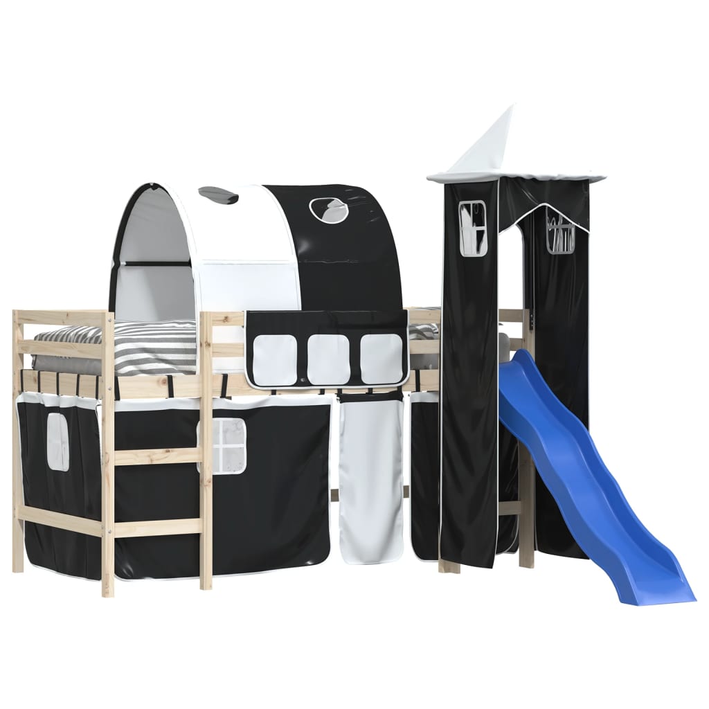 Cortinas para cama elevada com túnel e torre branco e preto