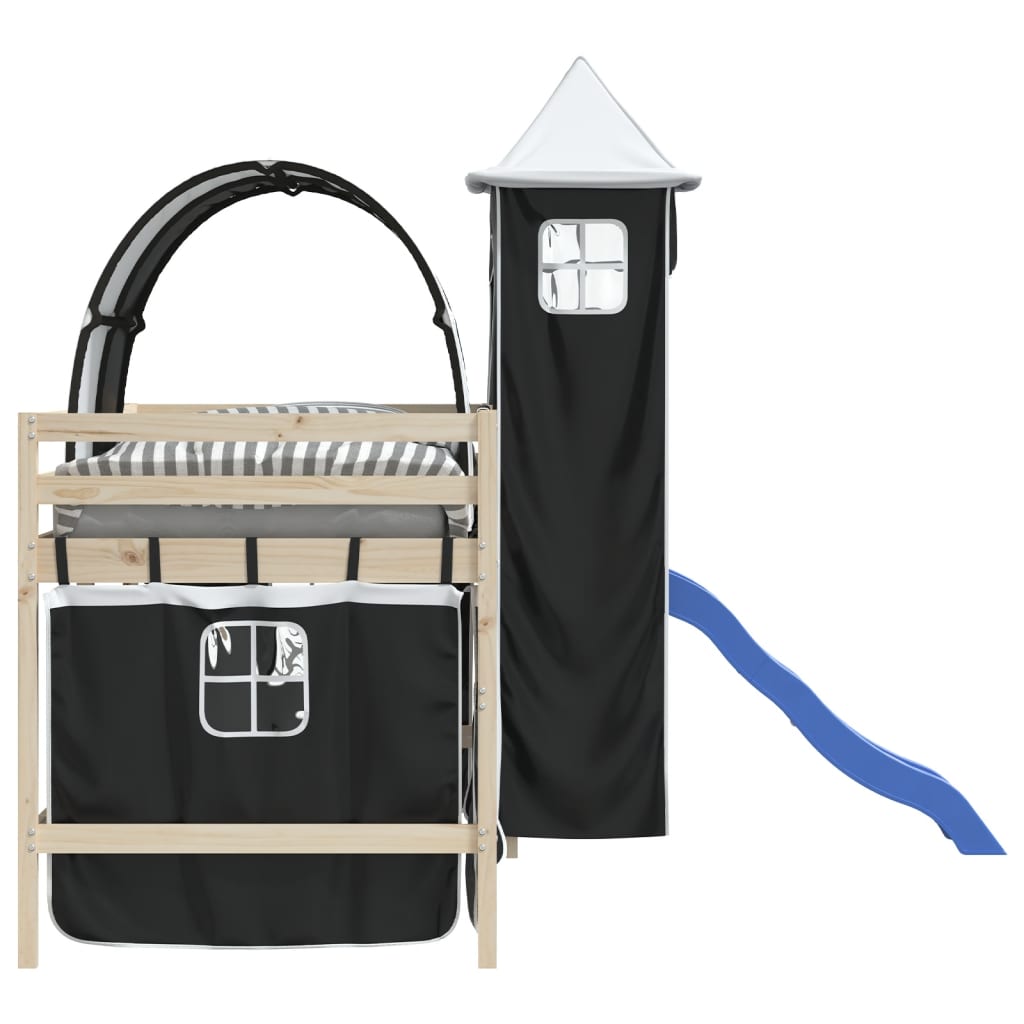 Cortinas para cama elevada com túnel e torre branco e preto