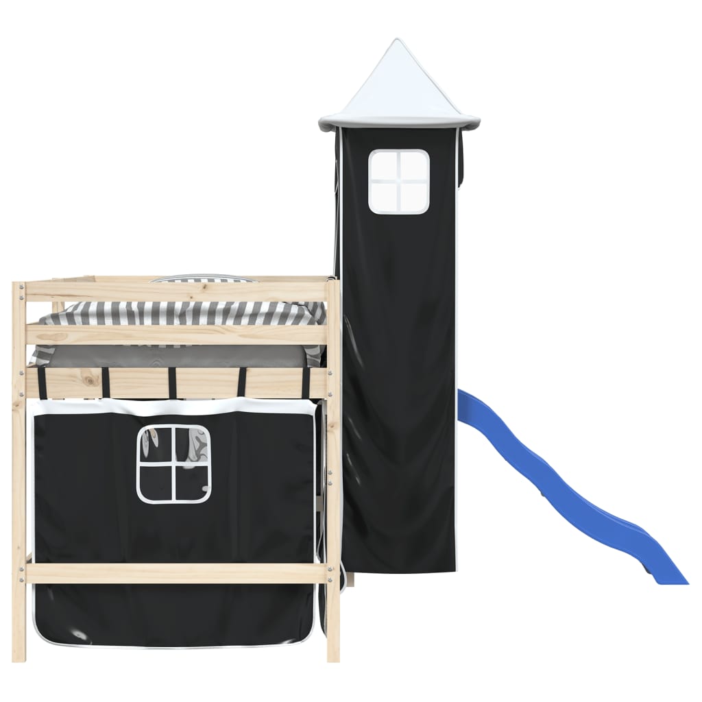 Cortinas para cama elevada com torre poliéster branco e preto