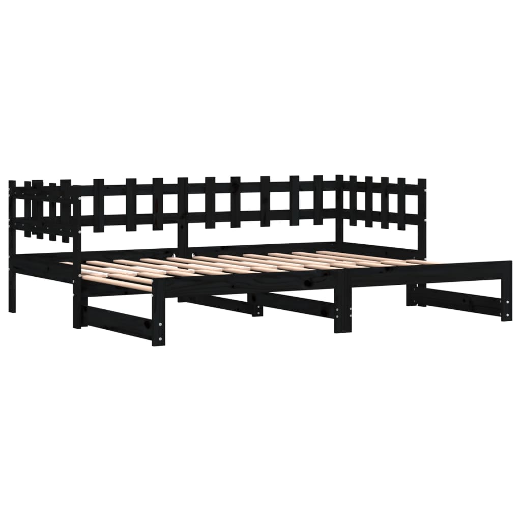 Sofá-cama de puxar 2x(80x200) cm pinho maciço preto