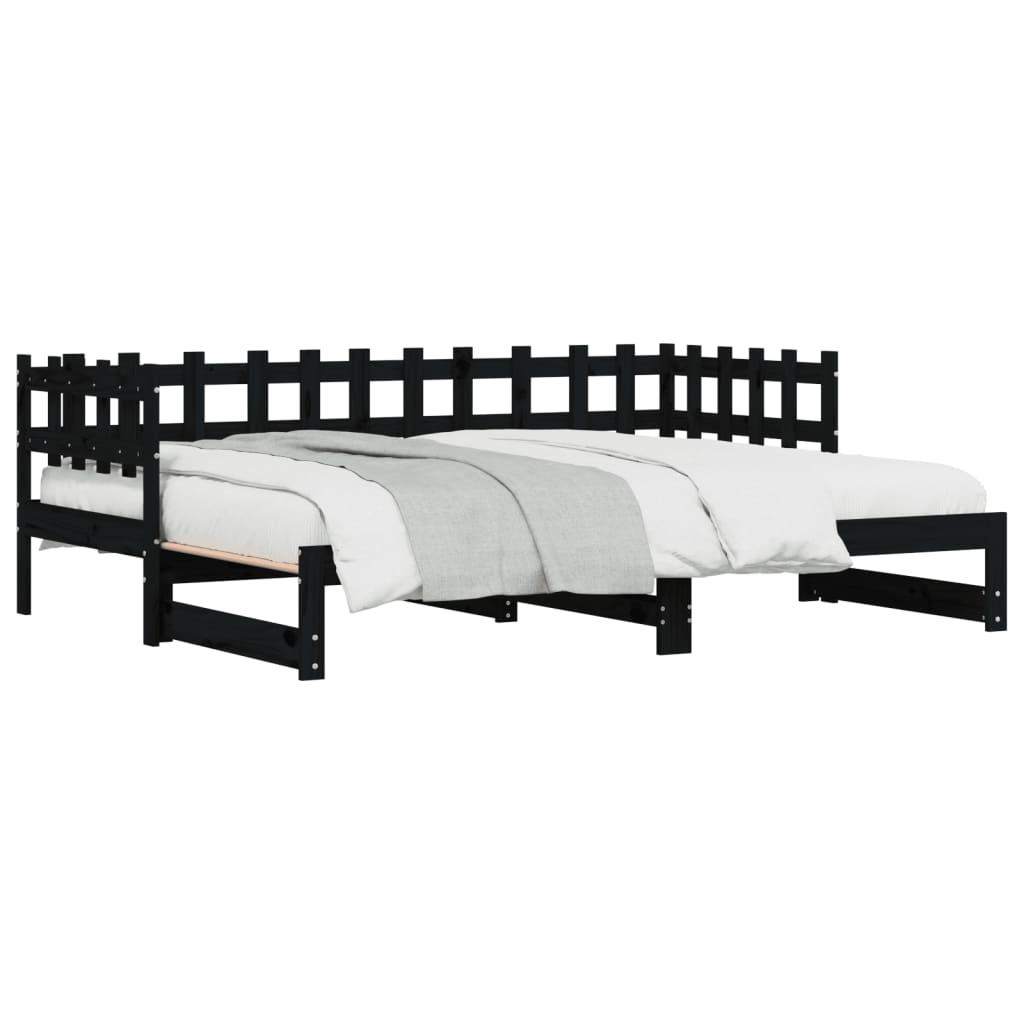 Estrutura sofá-cama de puxar 2x(90x190) cm pinho maciço preto