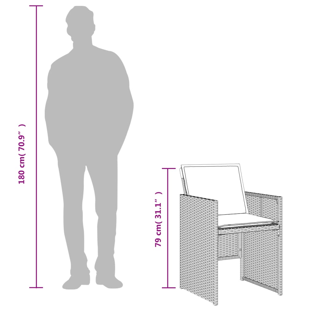 3 pcs conjunto de bistrô com almofadões vime PE preto