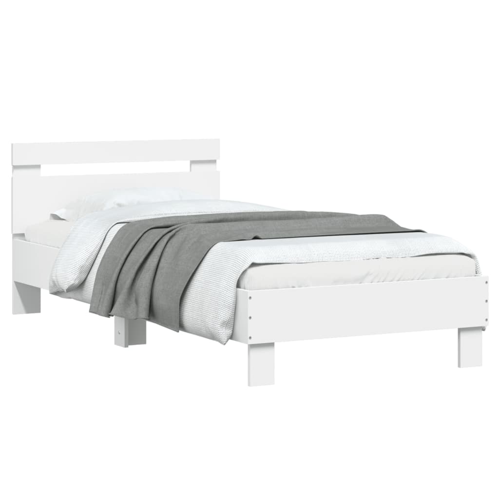 Estrutura de cama c/ cabeceira e luzes LED 90x190 cm branco