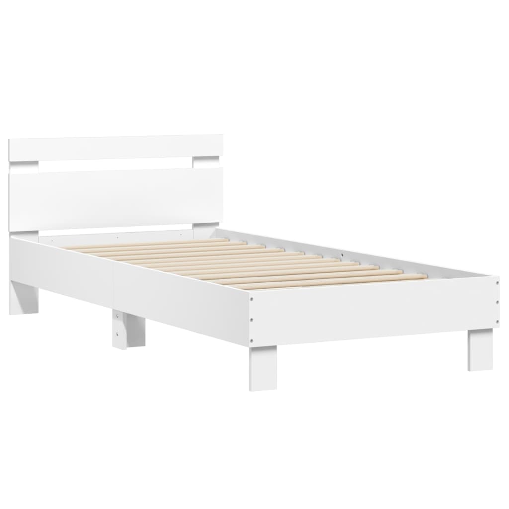 Estrutura de cama c/ cabeceira e luzes LED 90x190 cm branco