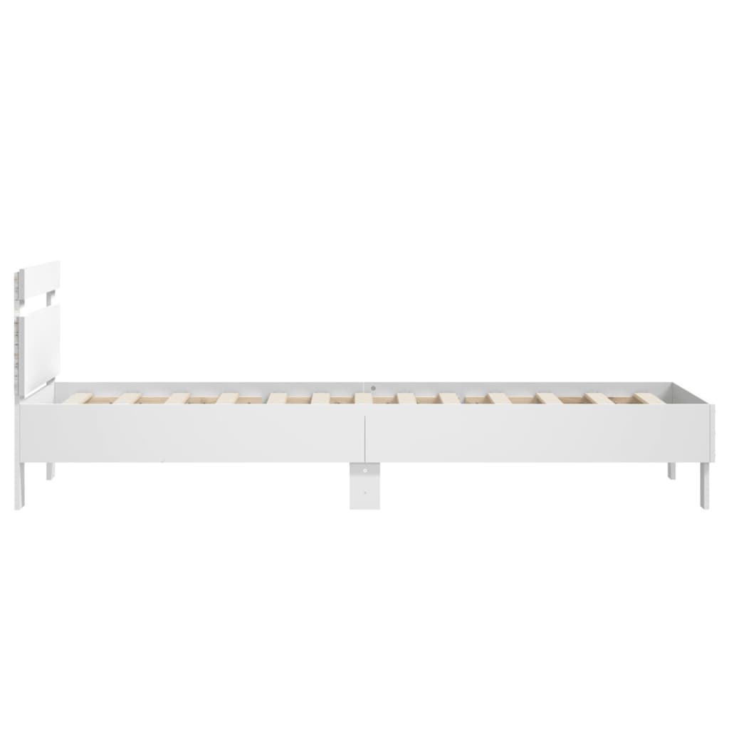 Estrutura de cama c/ cabeceira e luzes LED 90x190 cm branco
