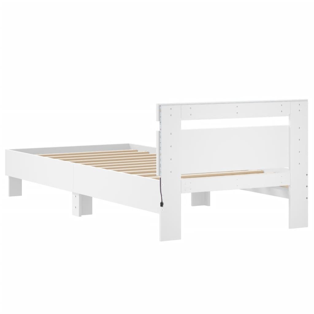 Estrutura de cama c/ cabeceira e luzes LED 90x190 cm branco
