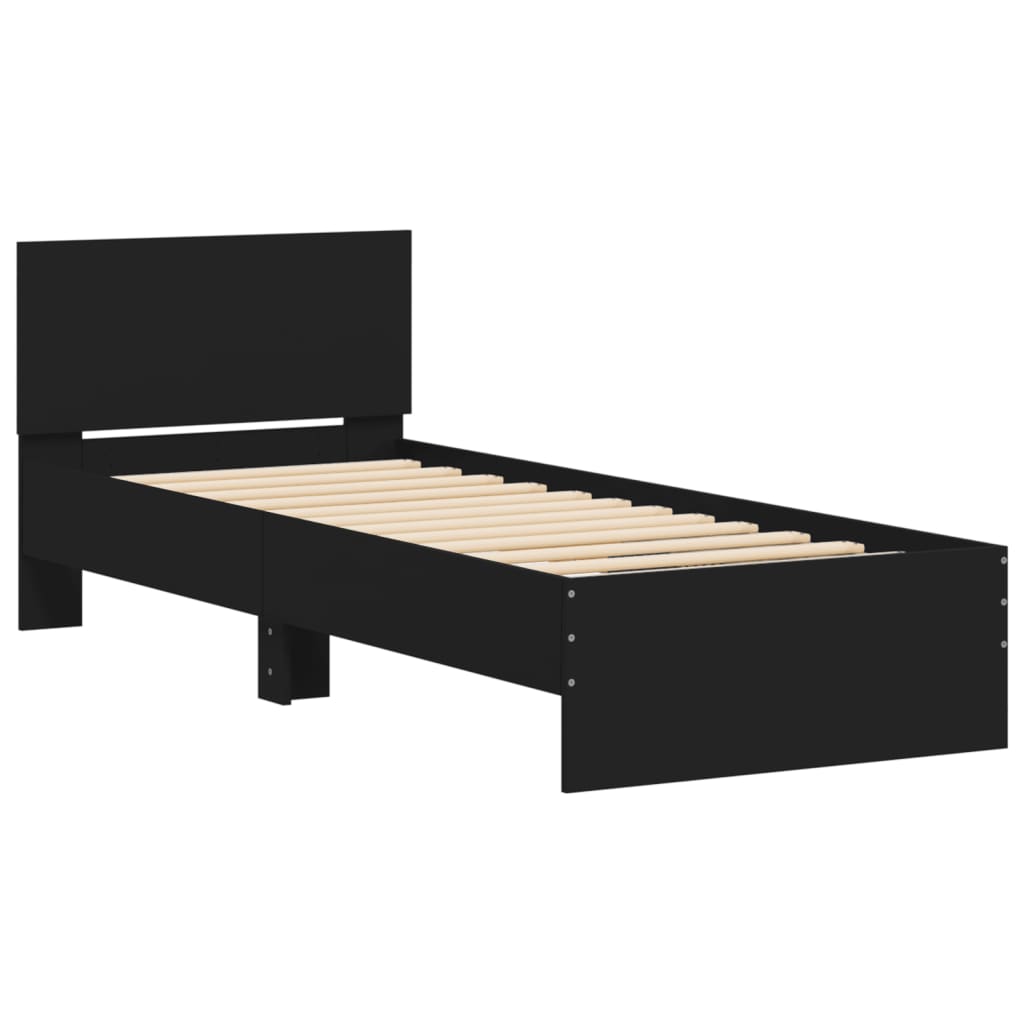 Estrutura de cama com cabeceira e luzes LED 75x190 cm preto