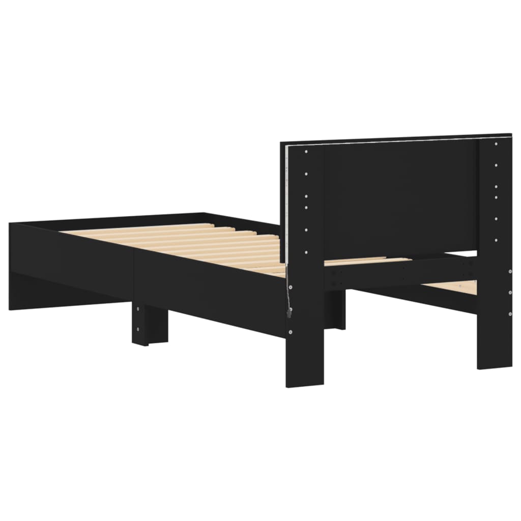 Estrutura de cama com cabeceira e luzes LED 75x190 cm preto